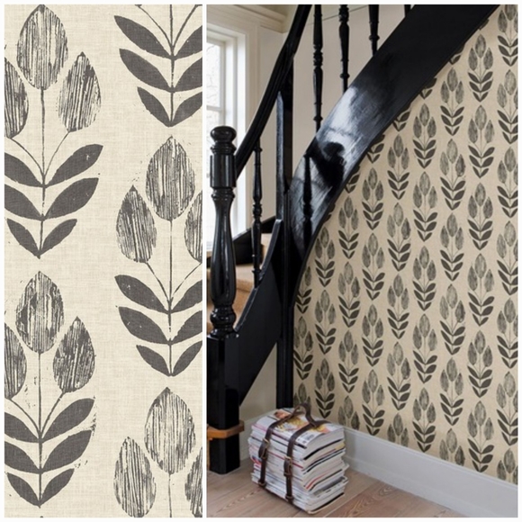 Wallpaper Scandinavian Tulip Farmhouse Black